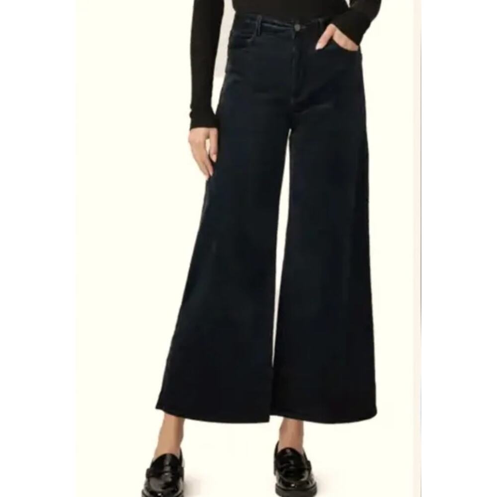 Paige Pants Womens 29 Harper Ankle Wide Leg Black Velvet Corduroy High Rise Chic - Picture 2 of 16
